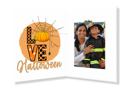 Halloween 4x6 Photo Folder - Featuring Orange Pumpkin Moon With LOVE Graphic- Pack of 25